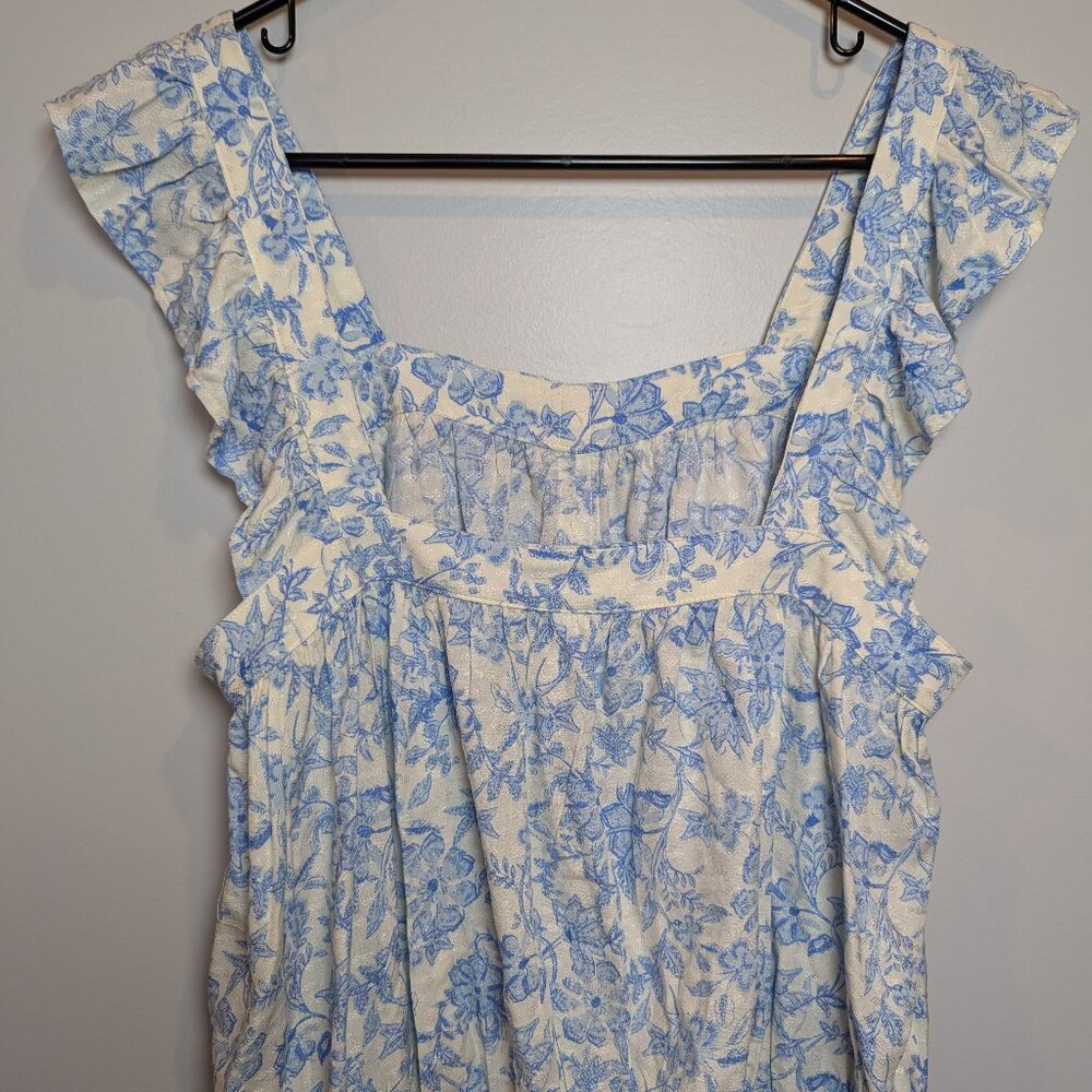 Melrose and Market Blue Floral Ruffle Tank Top